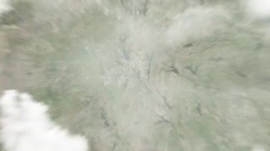 Dünya uzaydan Dallas 'a, Birleşik Devletler' den Dev Göz 'e yakınlaşacak. Arkasından bulutlar ve atmosferden uzaya zum geliyor. Uydu görüntüsü. Seyahat girişi