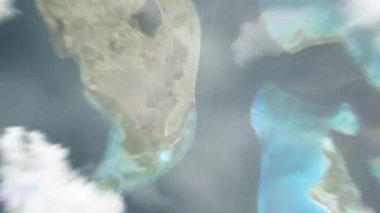 Dünya, uzaydan Miami 'ye, Birleşik Devletler' e yakınlaşacak. Arkasından bulutlar ve atmosferden uzaya zum geliyor. Uydu görüntüsü. Seyahat girişi