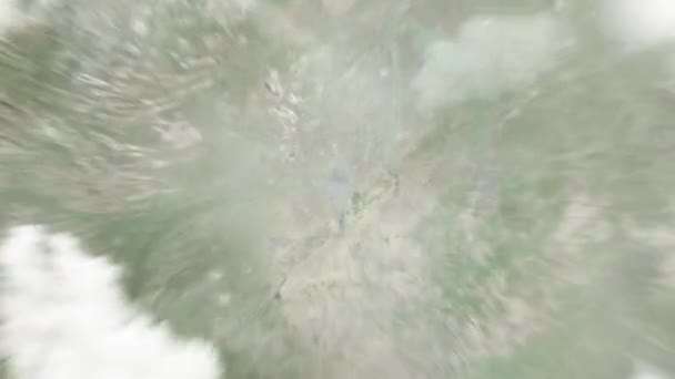 Zbliżenie Ziemi Kosmosu Changchun Chinach Następnie Powiększenie Przez Chmury Atmosferę — Wideo stockowe