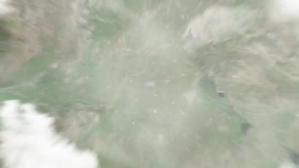 Zbliżenie Ziemi Kosmosu Heze Chinach Następnie Powiększenie Przez Chmury Atmosferę — Wideo stockowe