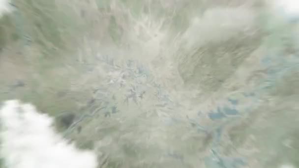 Dünya Uzaydan Huanggang Çin Yakınlaştırıyor Arkasından Bulutlar Atmosferden Uzaya Zum — Stok video