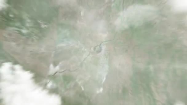 Земной Масштаб Космоса Киншасу Конго Дворце Народов Затем Масштабирование Облаков — стоковое видео