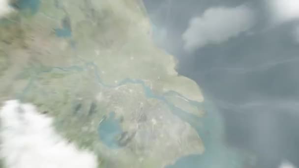 지구는 정부에서 우주에서 중국으로 확대됩니다 구름과 대기를 공간으로 확대하여 — 비디오