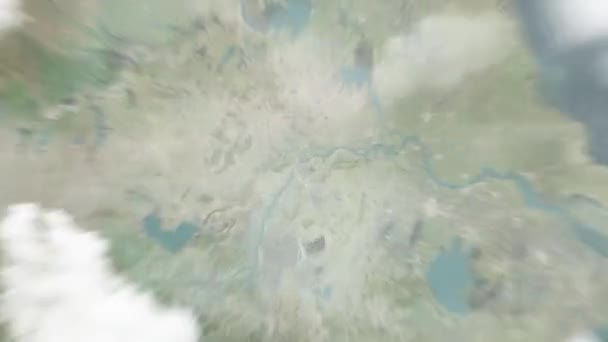 Föld Közelít Űrből Nanjing Kínába Ezt Követi Felhőkön Atmoszférán Keresztül — Stock videók