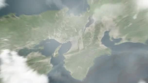 Jorden Zoomar Från Rymden Till Osaka Japan Stadshuset Följt Zooma — Stockvideo