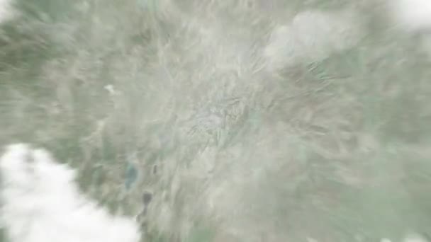 地球は宇宙からQujing 中国南長門広場にズームインします 雲と大気を通して宇宙にズームアウトする サテライトビュー トラベルイントロ — ストック動画