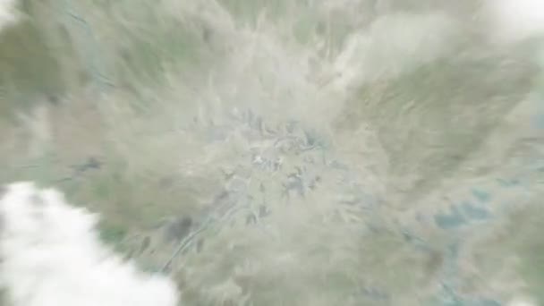在武昌起义革命纪念馆中 地球从太空放大到武汉 然后通过云层和大气变焦进入太空 卫星视图 旅行介绍 — 图库视频影像