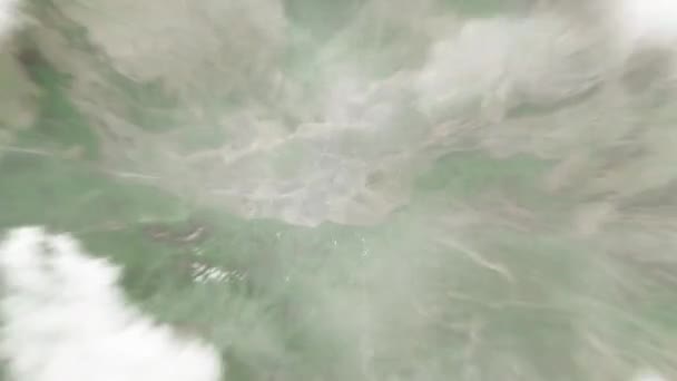 地球在南门从太空放大到西安 然后通过云层和大气变焦进入太空 卫星视图 旅行介绍 — 图库视频影像