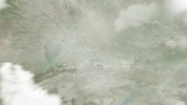 地球在Khusro Bagh从太空放大到印度的阿拉哈巴德 然后通过云层和大气变焦进入太空 卫星视图 旅行介绍 — 图库视频影像