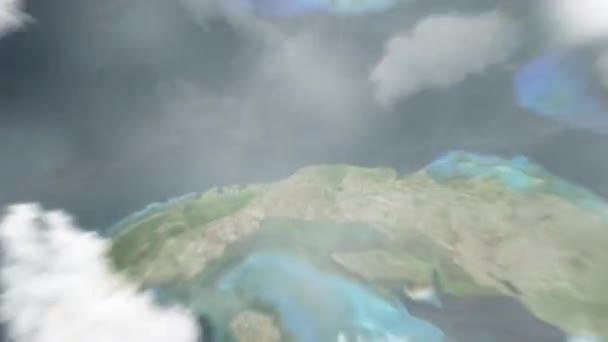 지구는 광장에서 우주에서 아바나 쿠바로 확대됩니다 구름과 대기를 공간으로 확대하여 — 비디오