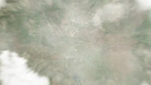地球在Paul Kruger Statue中从太空放大到南非比勒陀利亚 然后通过云层和大气变焦进入太空 卫星视图 旅行介绍 — 图库视频影像