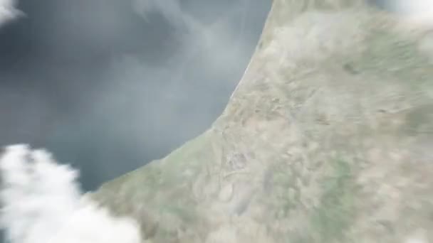 地球从空间放大到摩洛哥拉巴特的Bab Had 然后通过云层和大气变焦进入太空 卫星视图 旅行介绍 — 图库视频影像