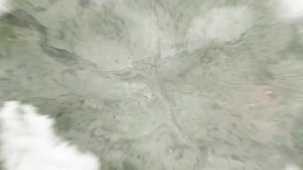 지구는 우주에서 바르샤바 폴란드 궁전에서 확대됩니다 구름과 대기를 공간으로 확대하여 — 비디오