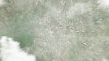 Dünya, JK anısına uzaydan Brezilya, Brezilya 'ya yakınlaşır. Arkasından bulutlar ve atmosferden uzaya zum geliyor. Uydu görüntüsü. Seyahat girişi