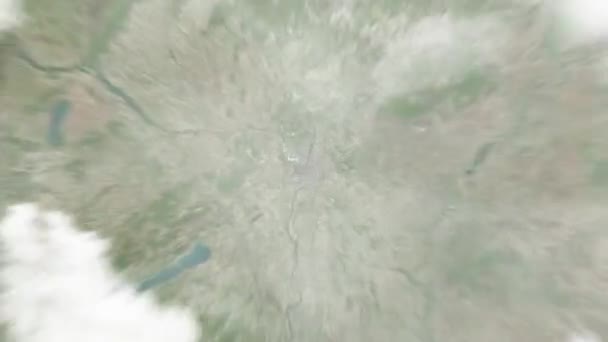 Föld Közelít Űrből Budapestre Magyarországra Halászbástyán Ezt Követi Felhőkön Atmoszférán — Stock videók