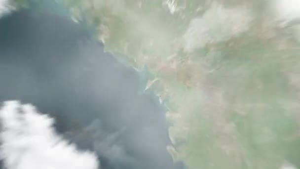 Země Přibližuje Vesmíru Conakry Guineji Následuje Oddálení Mraky Atmosférou Vesmíru — Stock video