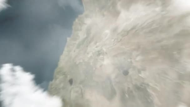 在Umayyad清真寺 地球从太空放大到大马士革 叙利亚 然后通过云层和大气变焦进入太空 卫星视图 旅行介绍 — 图库视频影像