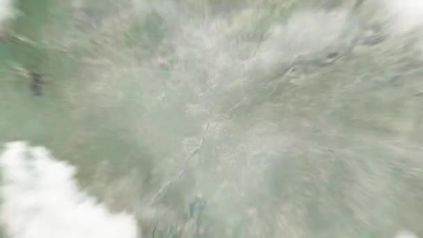 지구는 우주에서 바마코 기념물로 확대됩니다 구름과 대기를 공간으로 확대하여 — 비디오