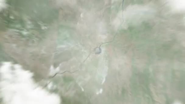 地球从太空放大到刚果布拉柴维尔 然后通过云层和大气变焦进入太空 卫星视图 旅行介绍 — 图库视频影像