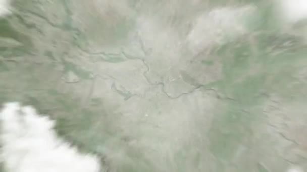 地球は宇宙からベオグラード セルビア 共和国広場にズームインします 雲と大気を通して宇宙にズームアウトする サテライトビュー トラベルイントロ — ストック動画