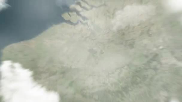 地球从空间放大到比利时的布鲁塞尔 在大广场 然后通过云层和大气变焦进入太空 卫星视图 旅行介绍 — 图库视频影像