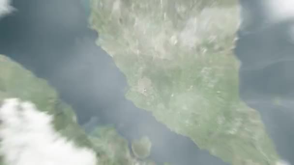 地球在马来西亚的Merdeka广场从太空放大到吉隆坡 然后通过云层和大气变焦进入太空 卫星视图 旅行介绍 — 图库视频影像