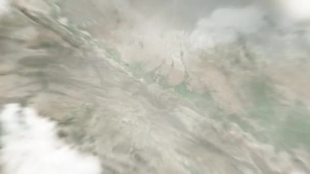 在总统府广场 地球从太空放大到土库曼斯坦的阿什哈巴德 然后通过云层和大气变焦进入太空 卫星视图 旅行介绍 — 图库视频影像