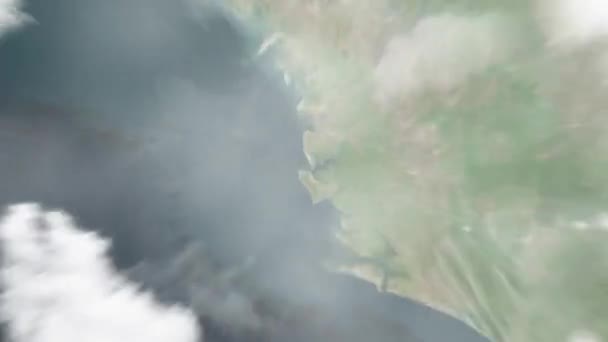 Dünya Uzaydan Freetown Sierra Leone Cotton Tree Yakınlaşacak Arkasından Bulutlar — Stok video