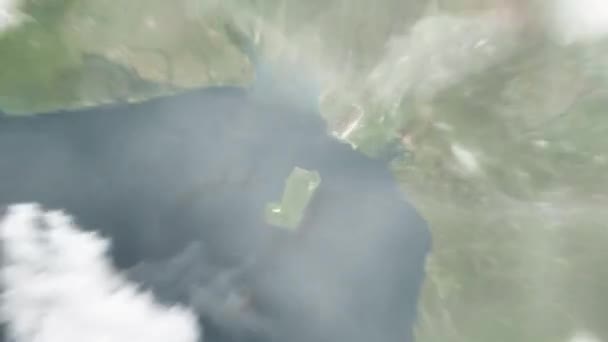 Приблизь Землю Космоса Малабо Экваториальной Гвинеи Паласио Затем Масштабирование Облаков — стоковое видео