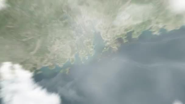 지구는 우주에서 마카오로 확대됩니다 구름과 대기를 공간으로 확대하여 — 비디오