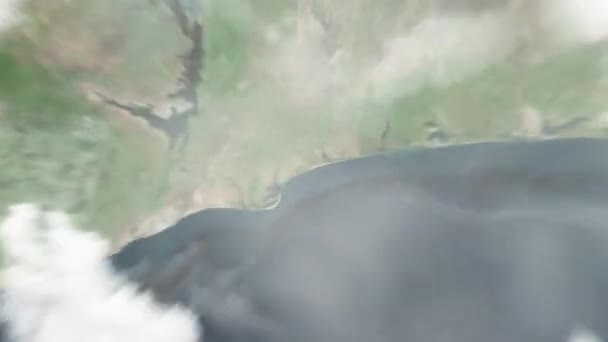 地球从太空放大到多哥独立纪念碑的洛美 然后通过云层和大气变焦进入太空 卫星视图 旅行介绍 — 图库视频影像