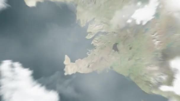 Země Přiblíží Vesmíru Reykjavík Island Hallgrimskirkja Následuje Oddálení Mraky Atmosférou — Stock video