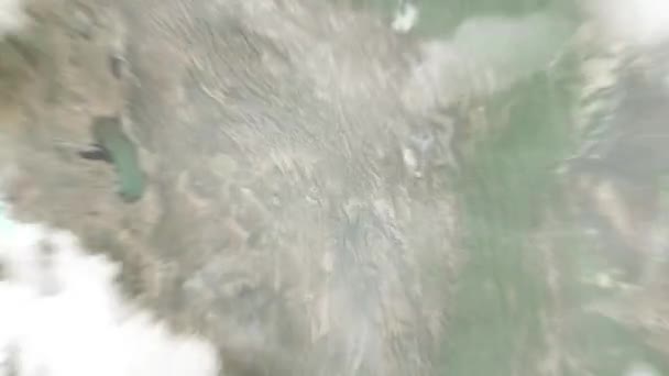地球在五月二十五日的阿尔马斯广场从太空放大至苏克雷 然后通过云层和大气变焦进入太空 卫星视图 旅行介绍 — 图库视频影像
