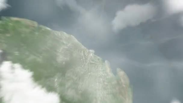 지구는 우주에서 카이엔으로 Phare 게베로의 프랑스령 기아나 구름과 대기를 공간으로 — 비디오