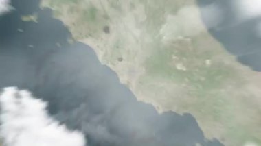 Dünya uzaydan Vatikan Şehri 'ne, St. Peter Bazilikası' na zum yapacak. Arkasından bulutlar ve atmosferden uzaya zum geliyor. Uydu görüntüsü. Seyahat girişi