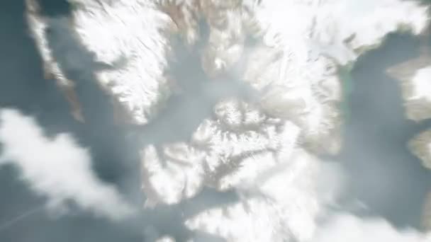 地球从太空放大到朗费恩 斯瓦尔巴特在博物馆 然后通过云层和大气变焦进入太空 卫星视图 旅行介绍 — 图库视频影像