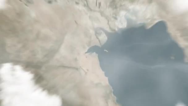 地球从太空放大到科威特的科威特城 然后通过云层和大气变焦进入太空 卫星视图 旅行介绍 — 图库视频影像