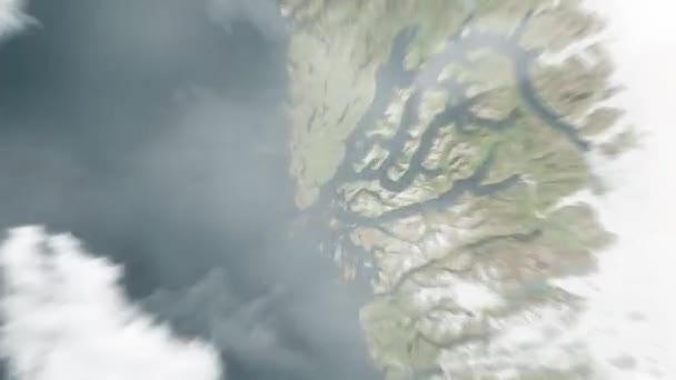 지구는 우주에서 그린란드 누크까지 확대됩니다 구름과 대기를 공간으로 확대하여 — 비디오