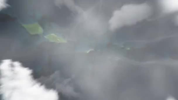 地球从太空放大到美属萨摩亚的帕果帕果 然后通过云层和大气变焦进入太空 卫星视图 旅行介绍 — 图库视频影像
