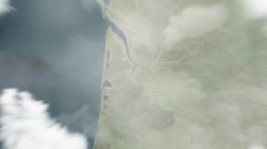 Dünya Bordeaux Katedrali 'nde uzaydan Bordeaux, Fransa' ya yakınlaşır. Arkasından bulutlar ve atmosferden uzaya zum geliyor. Uydu görüntüsü. Seyahat girişi