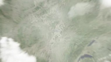 Dünya uzaydan Dijon 'a, Burgundy Dükleri Sarayı' ndaki Fransa 'ya yakınlaşacak. Arkasından bulutlar ve atmosferden uzaya zum geliyor. Uydu görüntüsü. Seyahat girişi