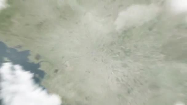 地球从太空放大到了法国安格斯城堡的安格斯然后通过云层和大气变焦进入太空 卫星视图 旅行介绍 — 图库视频影像