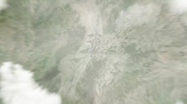 Dünya, Karlsruhe Sarayı 'ndaki Karlsruhe, Almanya' ya uzayda yakınlaşır. Arkasından bulutlar ve atmosferden uzaya zum geliyor. Uydu görüntüsü. Seyahat girişi