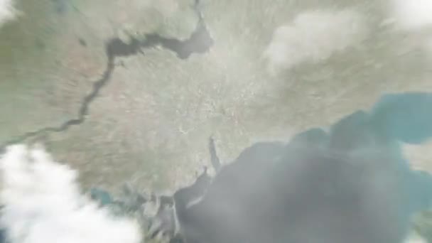Dünya Uzaydan Melitopol Ukrayna Nın Merkez Meydanına Yakınlaşır Arkasından Bulutlar — Stok video