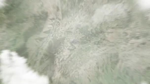 地球从太空放大到德国施罗德普拉斯的斯图加特 然后通过云层和大气变焦进入太空 卫星视图 旅行介绍 — 图库视频影像