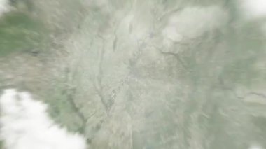Dünya uzaydan Memphis, ABD 'ye yakınlaşacak. Arkasından bulutlar ve atmosferden uzaya zum geliyor. Uydu görüntüsü. Seyahat girişi