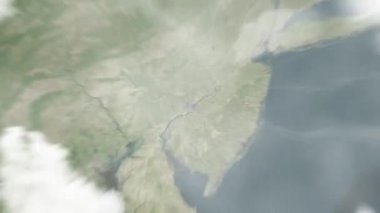 Dünya, uzaydan Philadelphia 'ya, ABD' nin Belediye Binası 'na yakınlaşacak. Arkasından bulutlar ve atmosferden uzaya zum geliyor. Uydu görüntüsü. Seyahat girişi