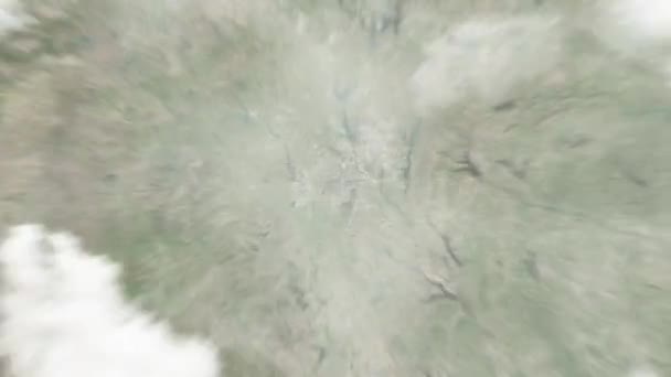 地球从太空放大到美国阿灵顿 在市政厅 然后通过云层和大气变焦进入太空 卫星视图 旅行介绍 — 图库视频影像