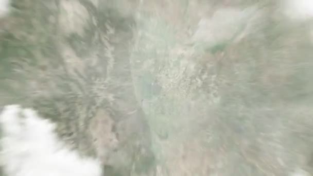 地球从太空放大到美国奥罗拉市中心 然后通过云层和大气变焦进入太空 卫星视图 旅行介绍 — 图库视频影像
