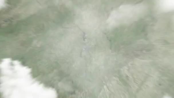 地球从太空放大到美国夏洛特 然后通过云层和大气变焦进入太空 卫星视图 旅行介绍 — 图库视频影像